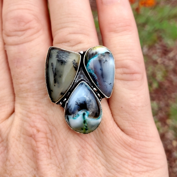 New Unique Multi Dendritic Opal 925 Silver Ring. - Picture 12 of 16